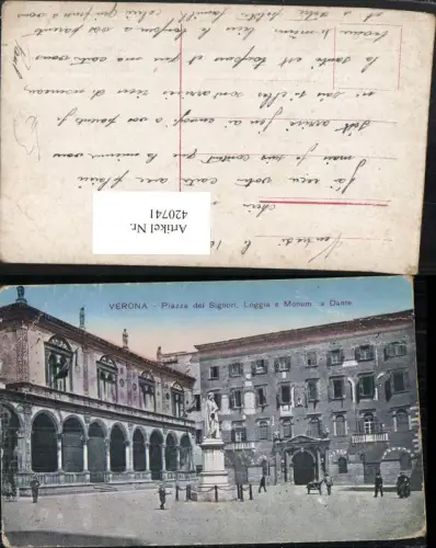 420741,Veneto Verona Piazza di Signori Loggia e Monum a Dante Statue