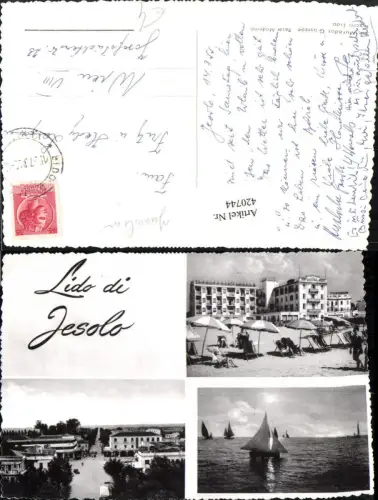 420744,Veneto Venezia Lido di Jesolo Hotel Strand Segelboote Mehrbildkarte