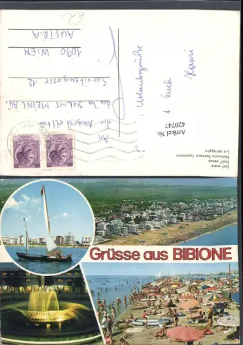 420747,Veneto Venezia Bibione Totale Strand Strandleben Segelboot Mehrbildkarte