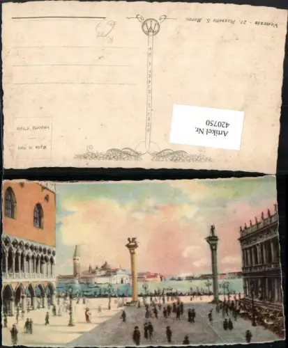 420750,Künstler AK Veneto Venezia Venedig Piazzetta S. Marco Platz Säule
