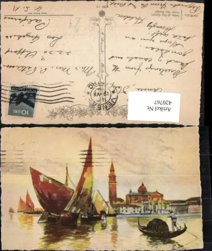 420767,Künstler AK Veneto Venezia Venedig Isola di San Giorgio Insel Segelboote Gondel