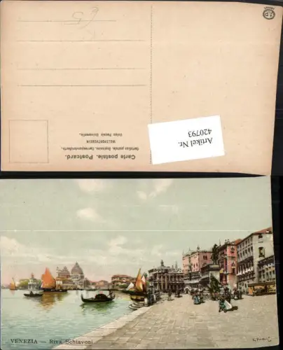 420793,Künstler AK Veneto Venezia Venedig Riva Schiavoni Denkmal Gondel Boote