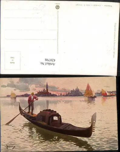 420798,Künstler AK Veneto Venezia Venedig Gondola e Isola S. Giorgio Gondel