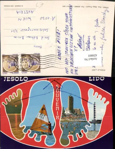 420801,Veneto Venezia Jesolo Lido Strand Leuchtturm Segler Mehrbildkarte