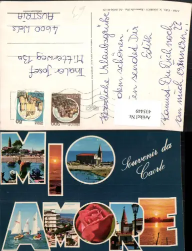 435449,Veneto Venezia Caorle Mio Mare Strand Segelboote Kirche Rose Mehrbildkarte