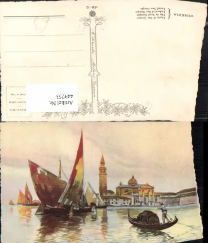 449753,Künstler AK Veneto Venezia Venedig Isola di San Giorgio Segelboote Gondel