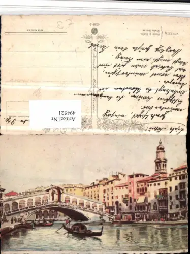 494521,Künstler AK Veneto Venezia Venedig Ponte Rialto Rialtobrücke Gondel