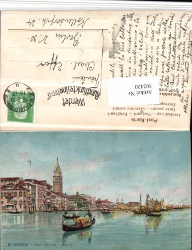 502420,Künstler AK Veneto Venezia Venedig Canal Grande Alberghi Gondeln
