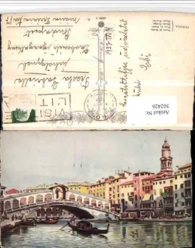 502426,Künstler AK Veneto Venezia Venedig Ponte di Rialto Brücke Gondel