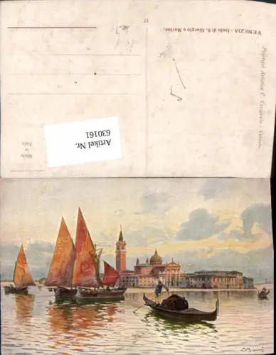 630161,Künstler Ak E. Boris Venezia Venedig Isola di S. Giorgio e Marine Segelboote Gondel