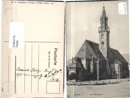 74648,Bozen Bolzano Pfarrkirche im Ort 1912