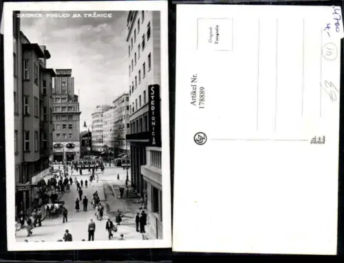 178889,Kroatien Foto Ak Zabreb Pogled sa Trznice Strassenansicht m. Strassenbahn Personen Stedinonica