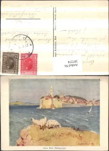 287274,Künstler AK E. v. Handel Mazzetti Dalmacija Dalmatien Otok Rab Teilansicht Schafe