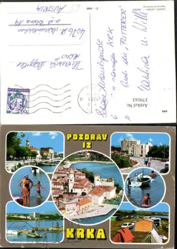 379163,Croatia Krka Krk Teilansicht Strandleben Camping Boot Mehrbildkarte