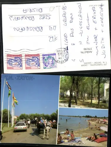 379190,Croatia Zadar JTP Turisthotel T.N. Zaton Strand Strandleben Kutsche Mehrbildkarte