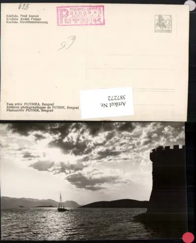 387272,Croatia Korcual Pred burom Gewitterstimmung Küste Segelboot