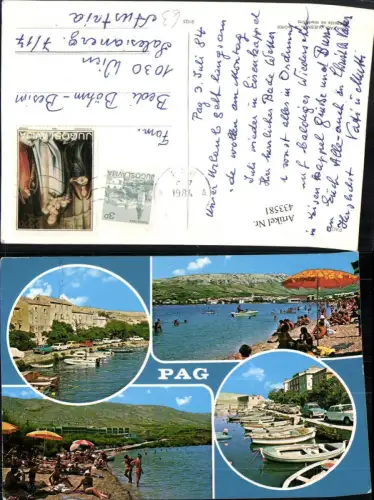 433581,Croatia Pag Strand Strandleben Boote Mehrbildkarte