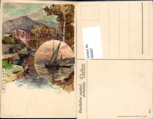 584387,tolle Lithographie Manuel Wielandt Rapallo Segelschiffe pub Velten