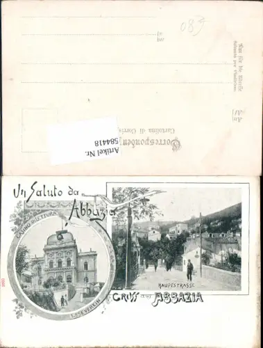 584418,tolle AK Gruß aus Abbazia Croatia Leseverein Casino Hauptstrasse Opatija