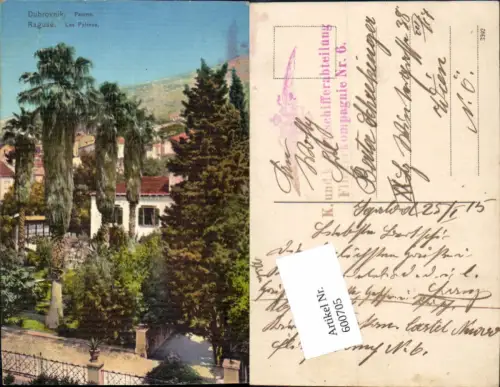 600705,Dubrovnik Ragusa Paome Las Palmas Feldpost K. u. K. Luftschifferabteilung Fliegerkompagnie