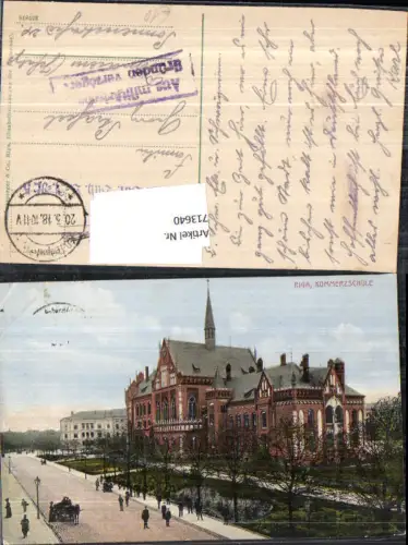 713640 Riga Lettland Latvia Kommerzschule Feldpost aus militärischen Gründen verzögert