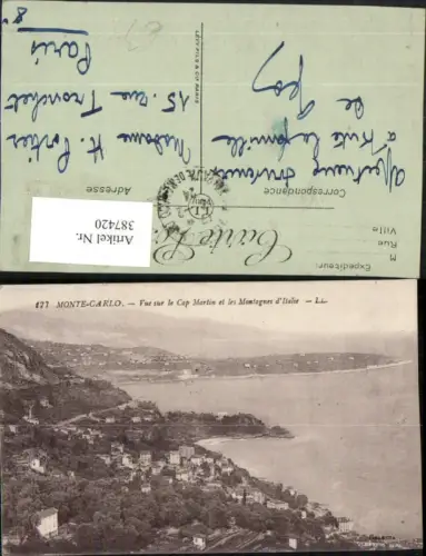 387420,Monaco Monte-Carlo Vue sur le Cap Martin et les Montagnes Italie