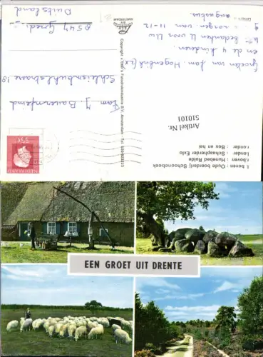510101,Netherlands Drente Schoonebeek Brunnen Schafherde Mehrbildkarte