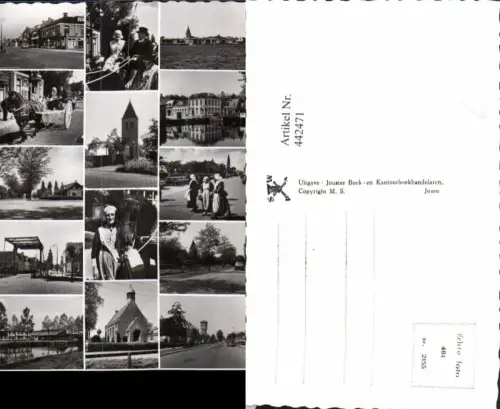 442471,Netherlands Joure Skarsterlan Kirche Brücke Kutsche Tracht Mehrbildkarte