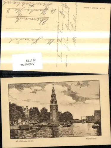 211748,Künstler Ak Zeichnung Amsterdam Montelbaanstoren