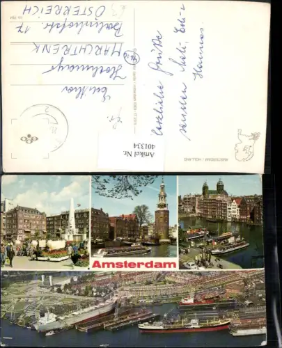 401334,Netherlands Amsterdam Teilansicht Kanal Turm Hafen Schiff Mehrbildkarte