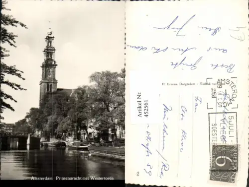 452561,Netherlands Amsterdam Prinsengracht met Westertoren Kanal Kirche