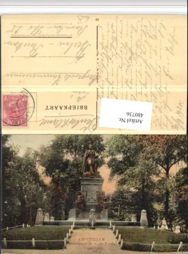 480736,Netherlands Amsterdam Vondelpark Monument J. v. d. Vondel Statue