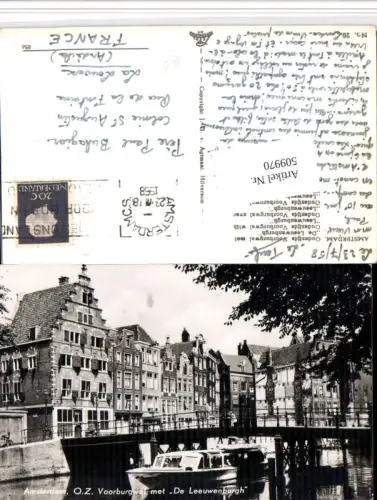 509970,Netherlands Amsterdam Voorburgwal met De Leeuwenburgh Brücke Boot