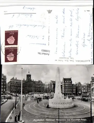 510003,Netherlands Amsterdam Nationaal Monument met Paleis Kreisverkehr Bus