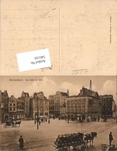 545116,Nordholland Amsterdam de Dam in 1912 Pferde Kutsche