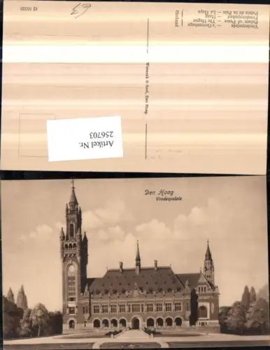 256703,Den Haag Vredespaleis Friedenspalast Turm