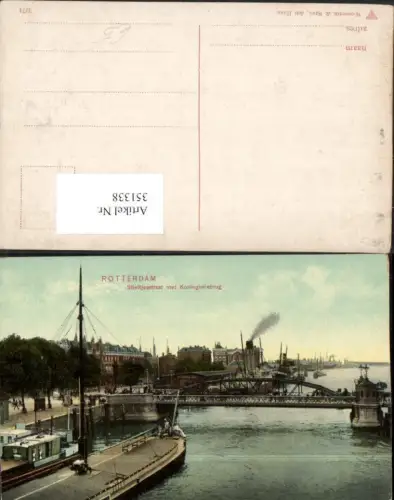 351338,Rotterdam Stieltjesstraat met Koninginnebrug Brücke Dampfer