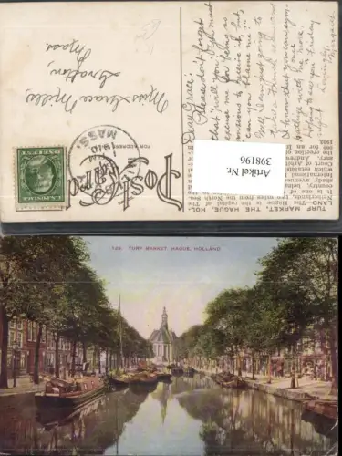 398196,Künstler AK Netherlands Hague Den Haag Turf Market Kanal Boote