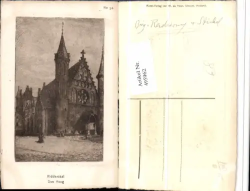 495962,Künstler AK Radierung Netherlands Den Haag Riddersaal Turm