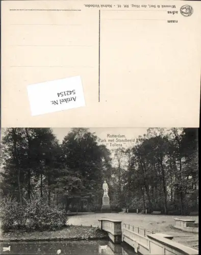 542154,Netherlands Rotterdam Park Standbeeld Tollens
