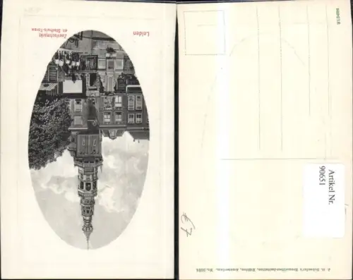 90651,Leiden Zeewischmarkt en Stadhuis-Toren Ansicht