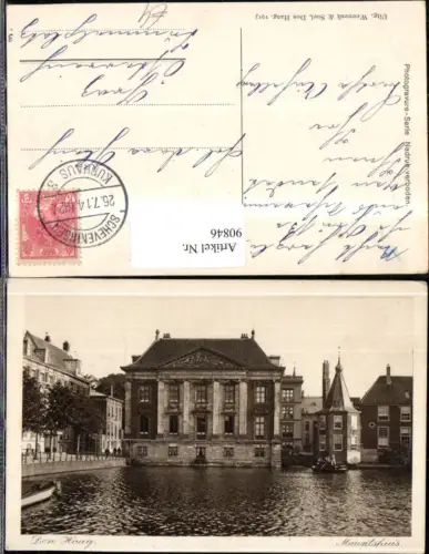 90846,Den Haag Mauritshuis Frontansicht Haus m. Kanal 1914