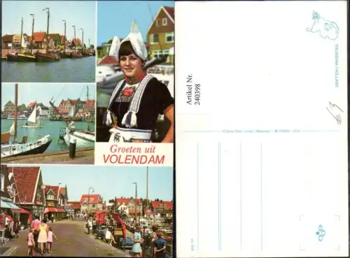 240398,Volendam Frau in Tracht Segelboote Ansicht Mehrbildkarte