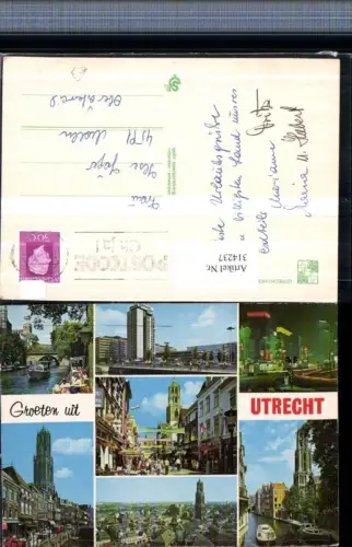 314237,Utrecht Totale Straßenansichten Kanal Brücke Kirche Mehrbildkarte