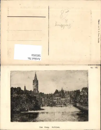 585950,Künstler Ak Radierung Den Haag Hofvijver Nederland