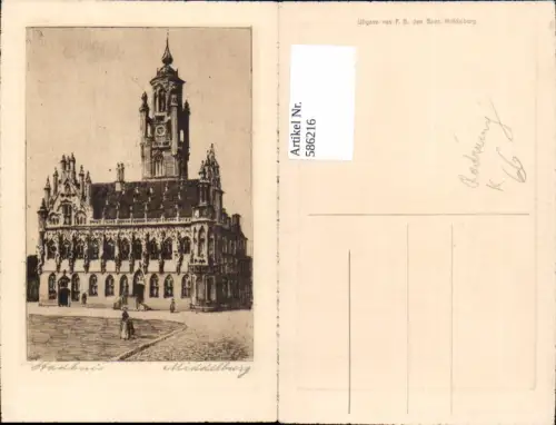 586216,Künstler Ak Radierung F. B. Den Boer Middelburg Stadhuis Netherlands