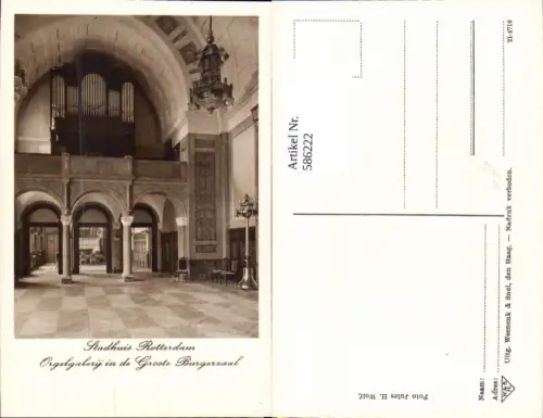 586222,Stadhuis Rotterdam Orgelgalery in de Groote Burgerzaal Orgel Netherlands
