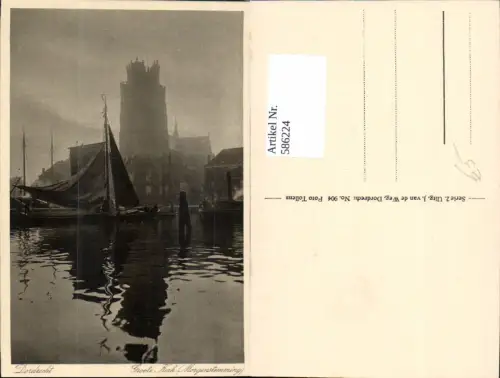 586224,Dordrecht Groote Kerk Morgenstemming Segelboot Netherlands