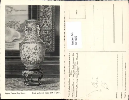 603005,Den Haag Palais de la Paix Vredespaleis China Porzellan Vase Nederlands