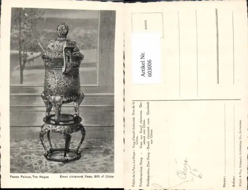 603006,Den Haag Palais de la Paix Vredespaleis China Porzellan Vase Nederlands